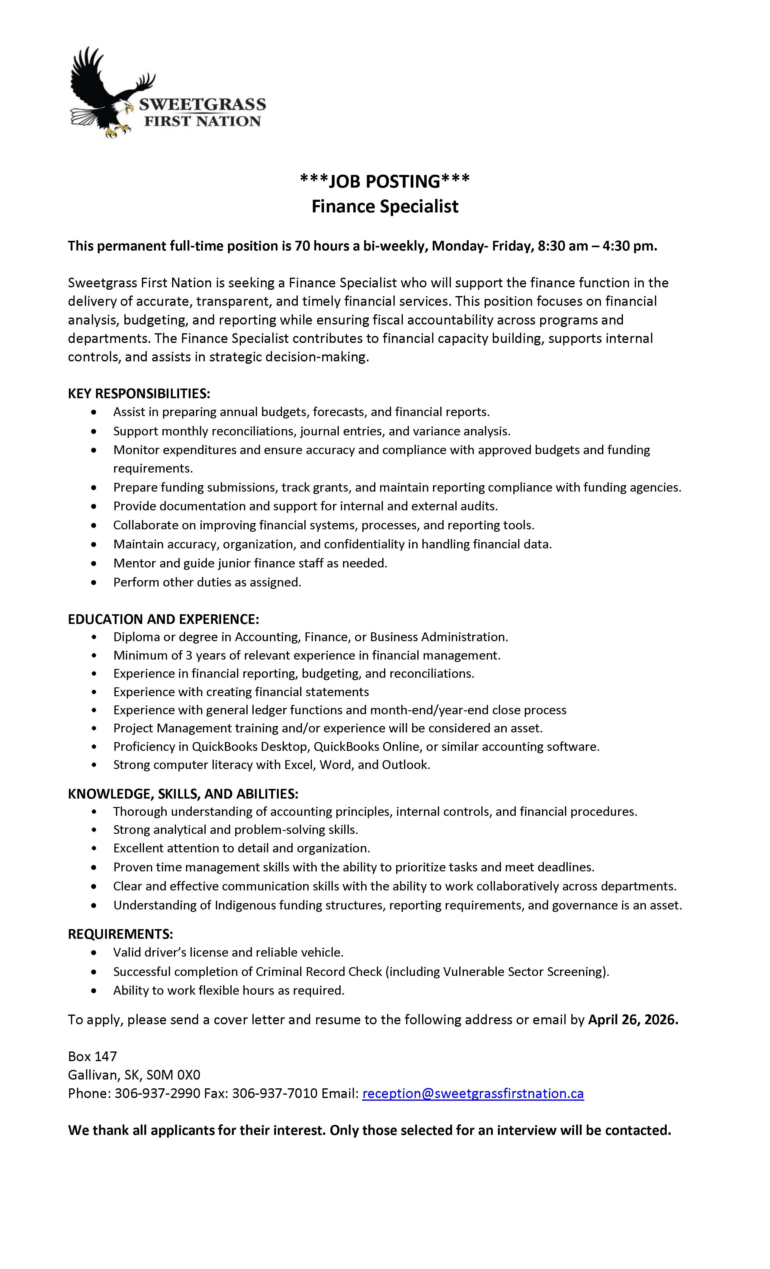 Finance Specialist/Finance Officer