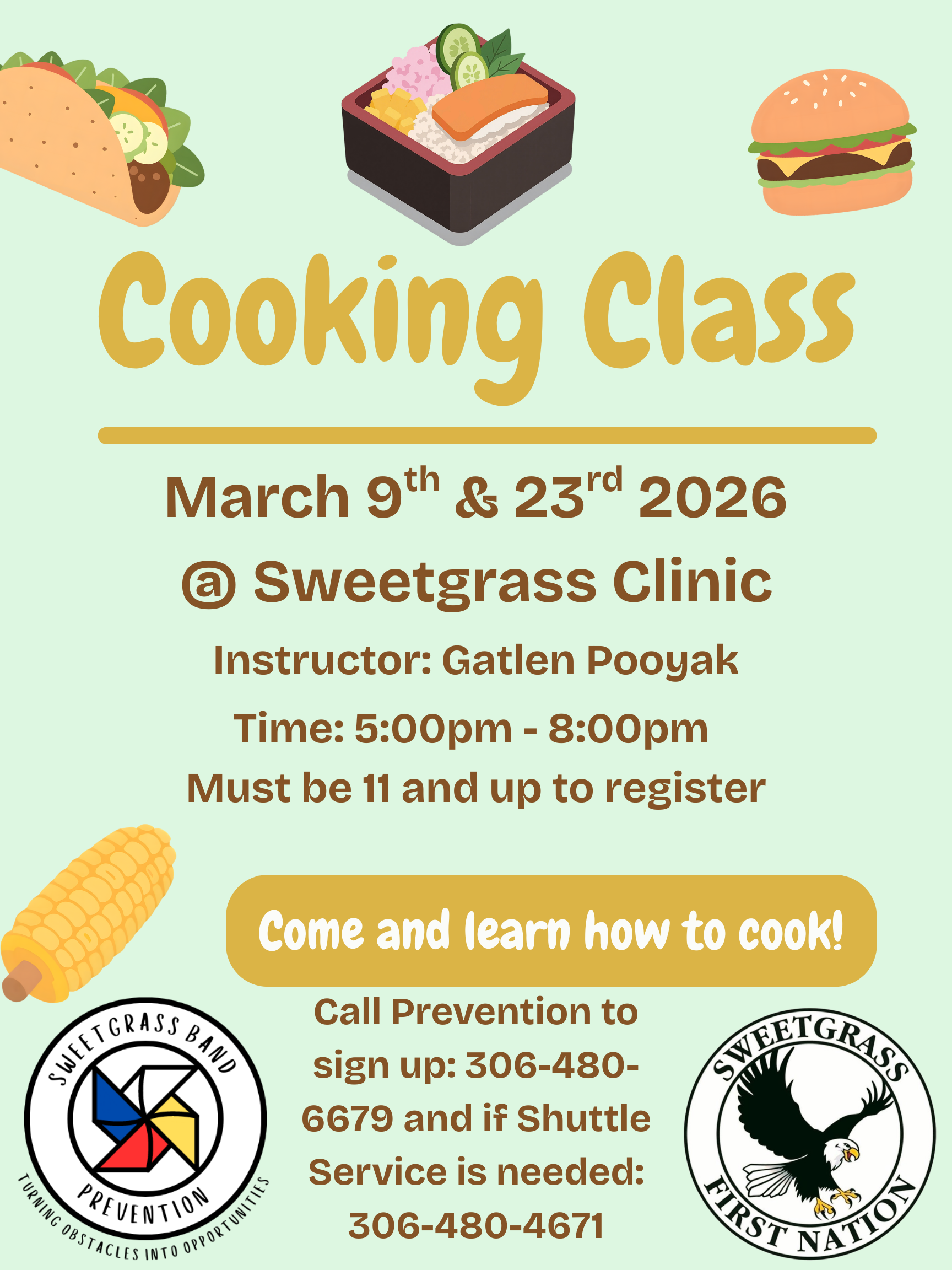 Cooking Classes for March