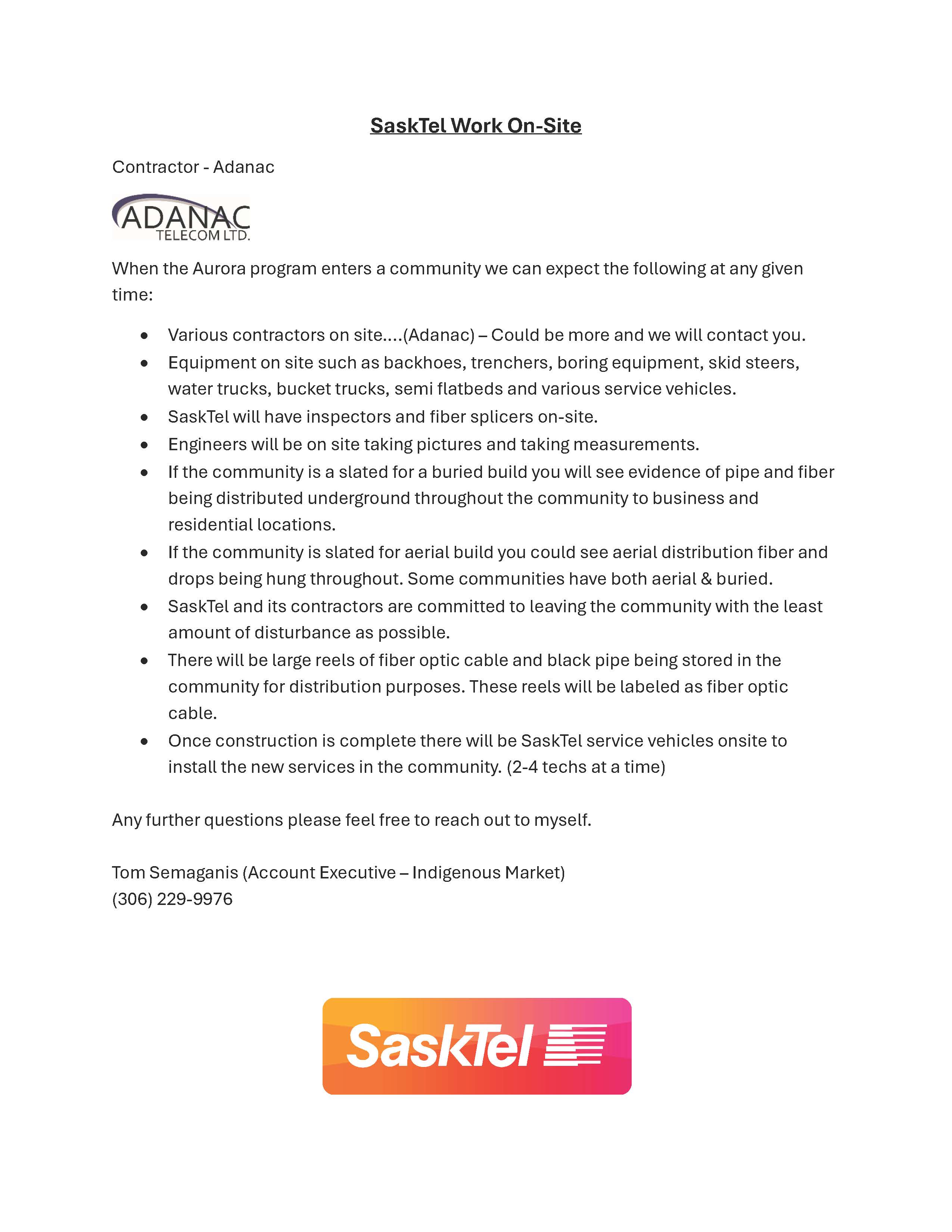 Sasktel contractors on Sweetgrass