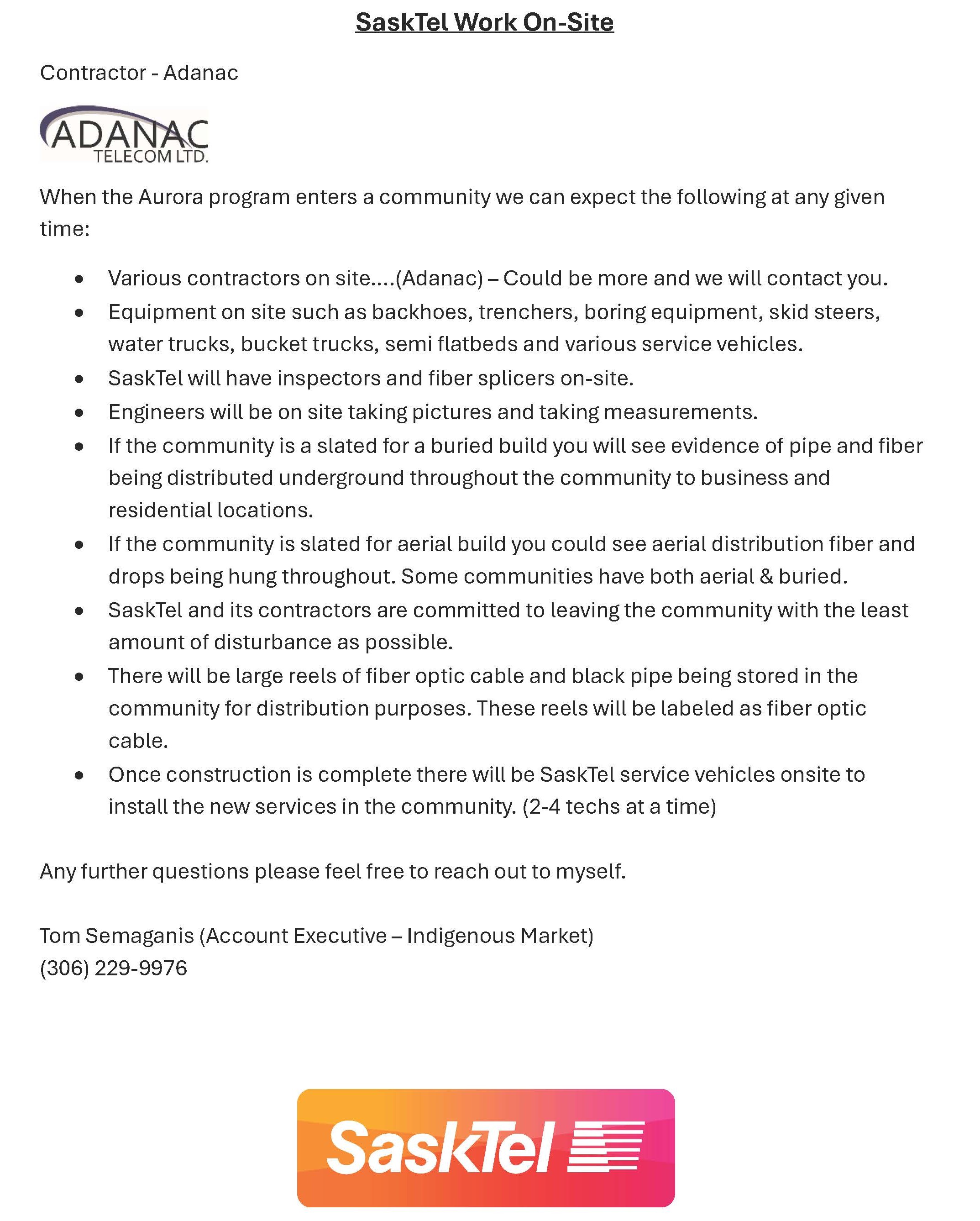 Sasktel contractors on Sweetgrass